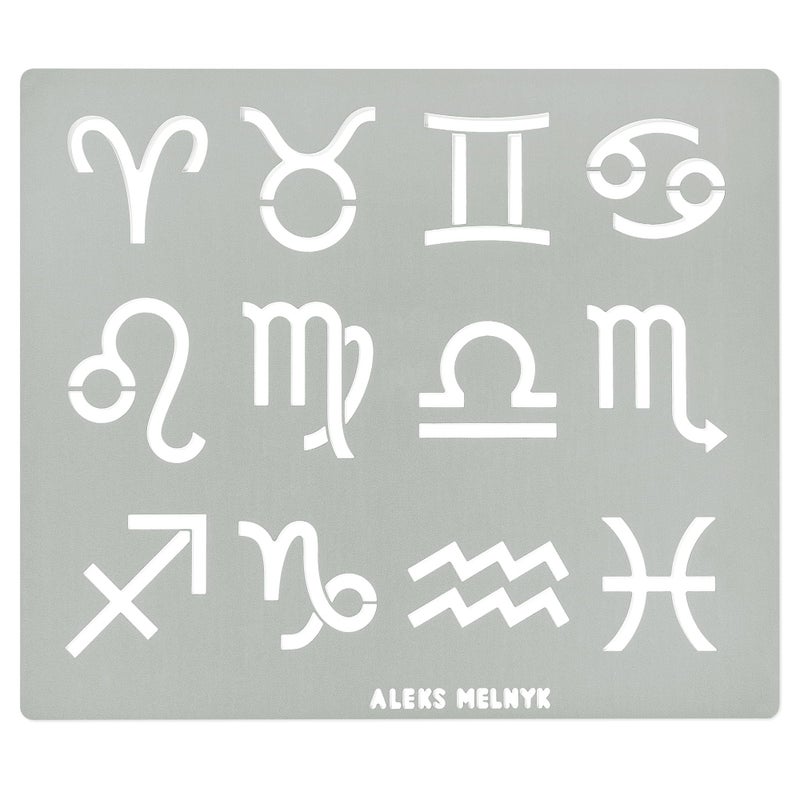Aleks Melnyk No.122 Metal Stencil, Zodiac Symbols 1.2 inch, Astrological, Astrology, Horoscope, Template for Wood Burning, Crafts, Engraving, 12 Zodiac Signs for Create Clock - Image 1